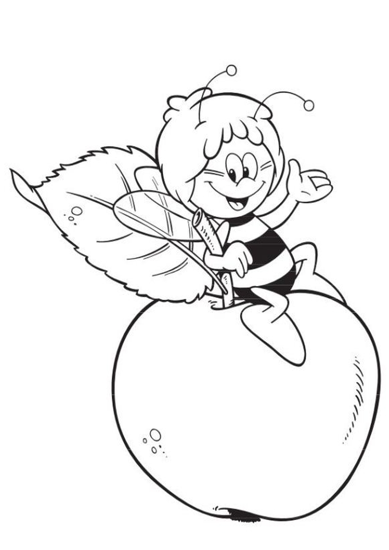 kolorowanka Pszczółka Maja siedzi na jabłuszku - malowanka do wydruku nr 2